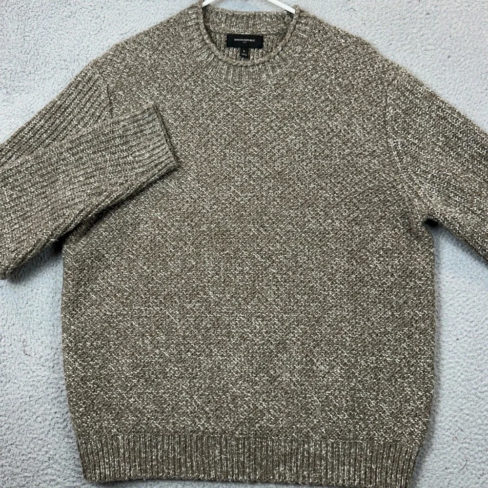 Banana Republic Sweater Men Large Brown Marled Wool Textured Roll Neck Fisherman